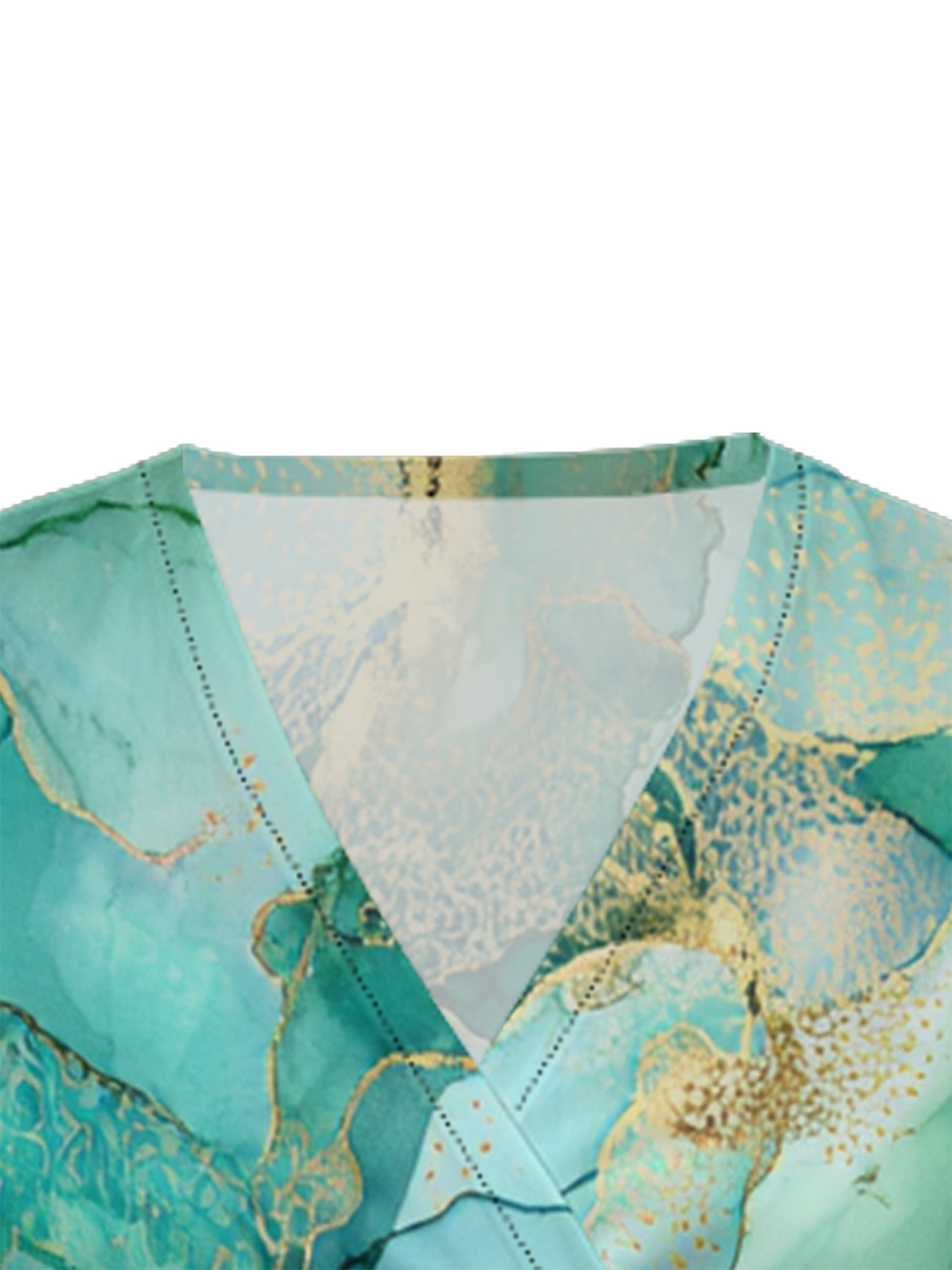 Teal & Gold Marble Cap Sleeve V-Neck Midi Dress OIJUY8624