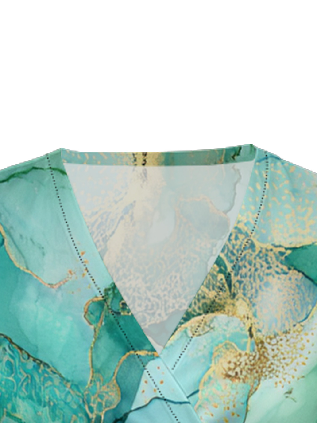 Teal & Gold Marble Cap Sleeve V-Neck Midi Dress OIJUY8624