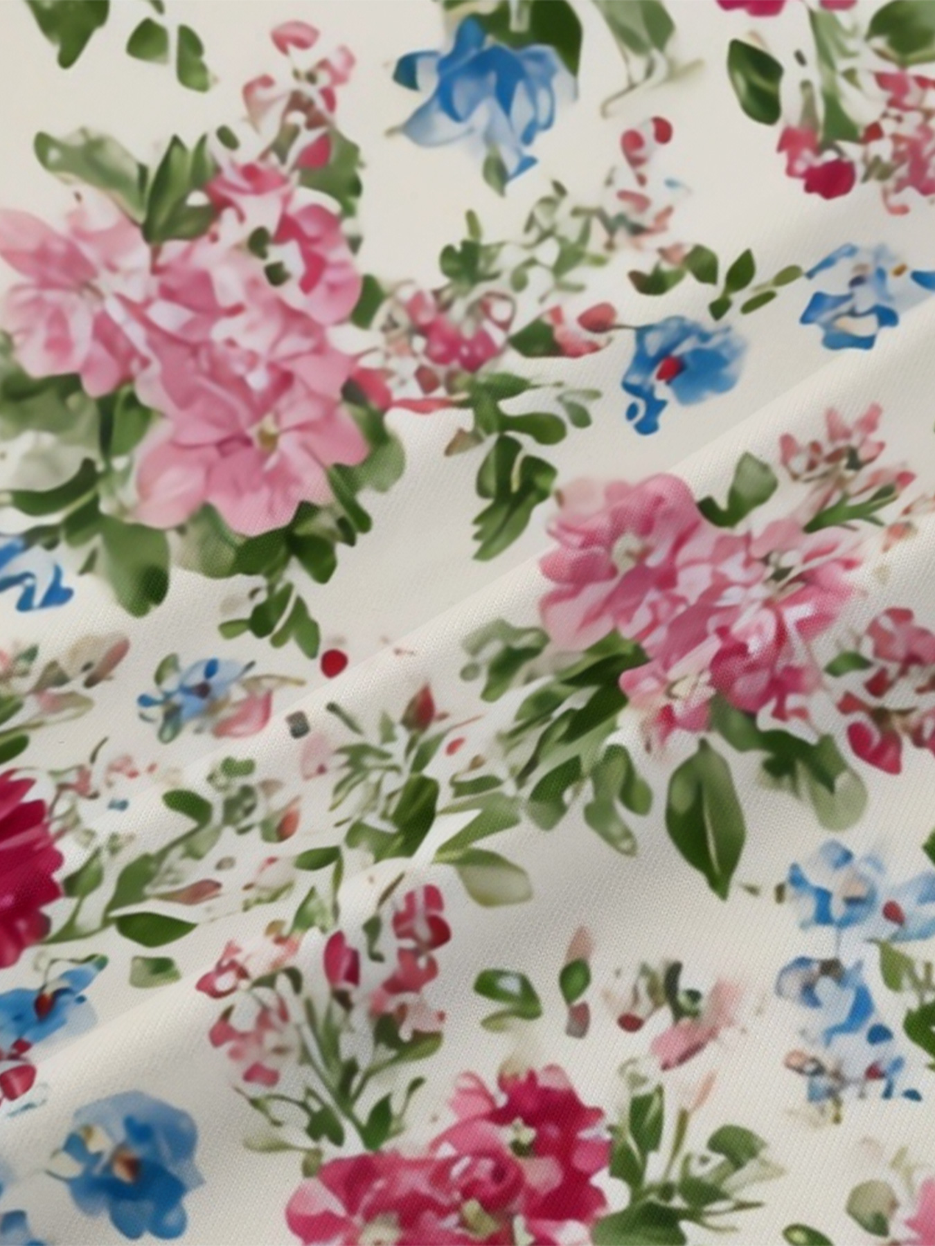 Vibrant Pink & Blue Floral V-Neck Bodycon Midi Dress EHS2468