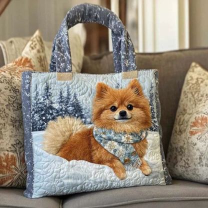 Cozy Pom Delight Quilted Tote Bag