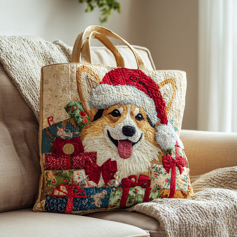 Christmas Corgi Quilted Tote Bag