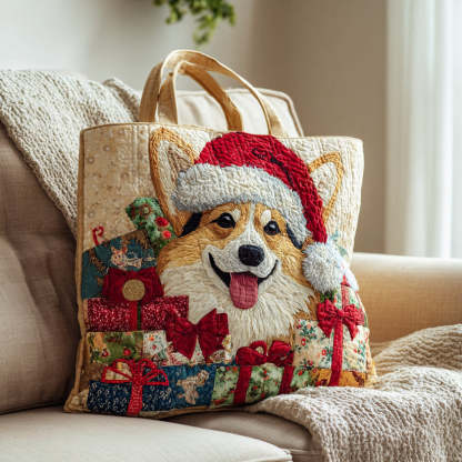 Christmas Corgi Quilted Tote Bag