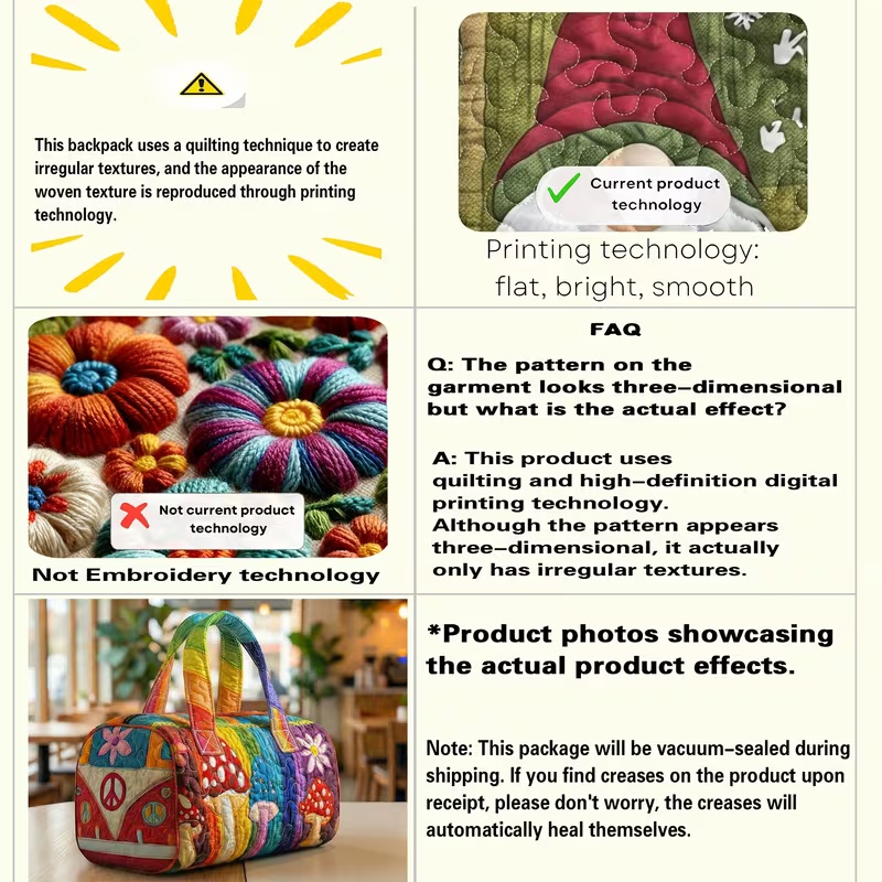 Unisex Quilted Weekend Bag Bohemian Style Comfortable Travel Bag Hippie Design