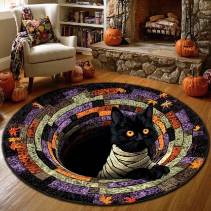 Black Cat Quilted Round Mat 