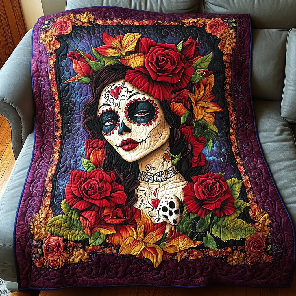 Whimsical Skull Quilted Blanket
