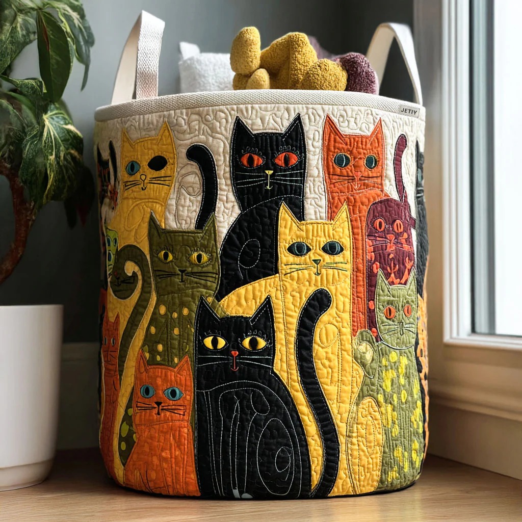 Cozy Cat Carnival Quilted Laundry Basket