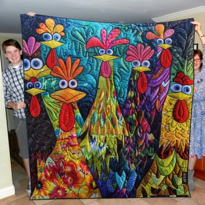 Whimsical chickensQuilted Blanket