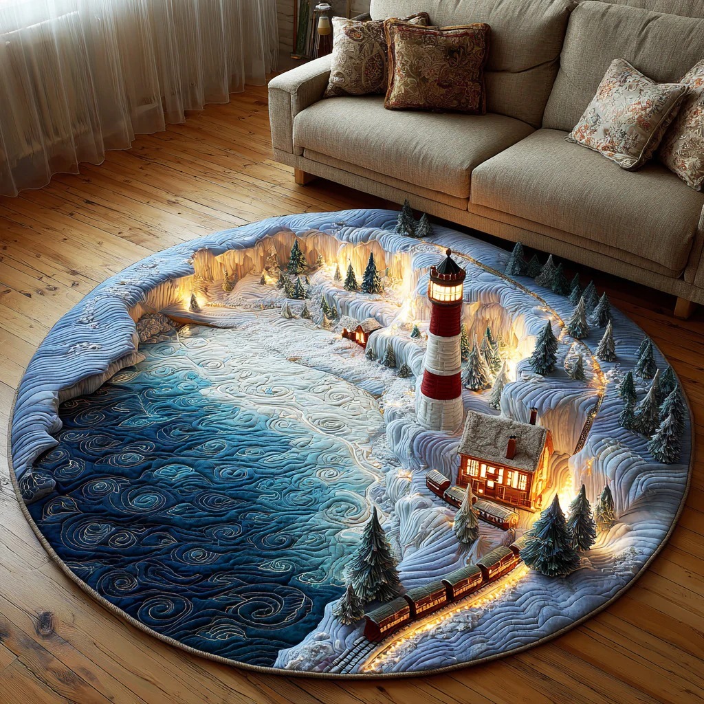 Holiday Train Quilted Round Mat 