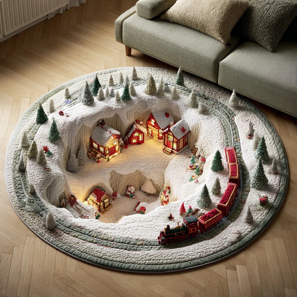 Holiday Train Quilted Round Mat 
