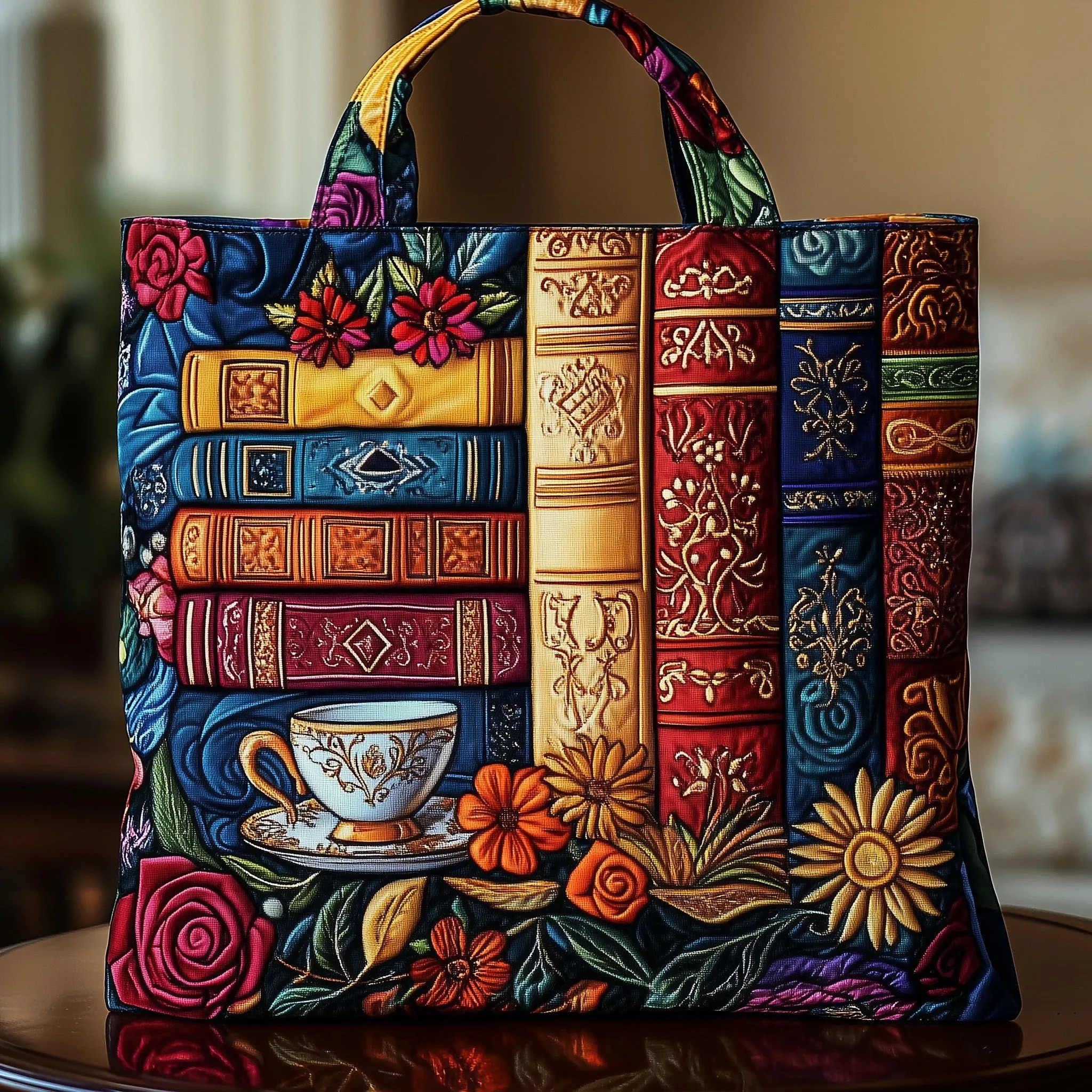 Cozy Book Quilted Tote Bag
