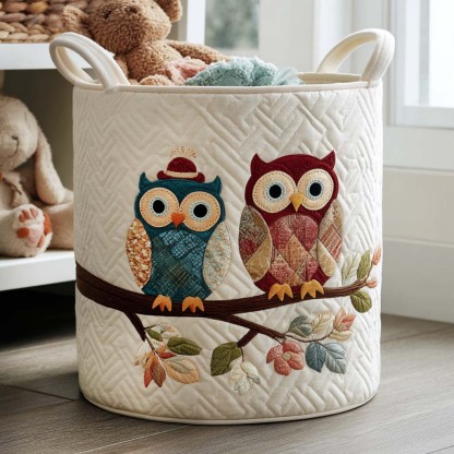 Hidden Owl Quilted Laundry Basket