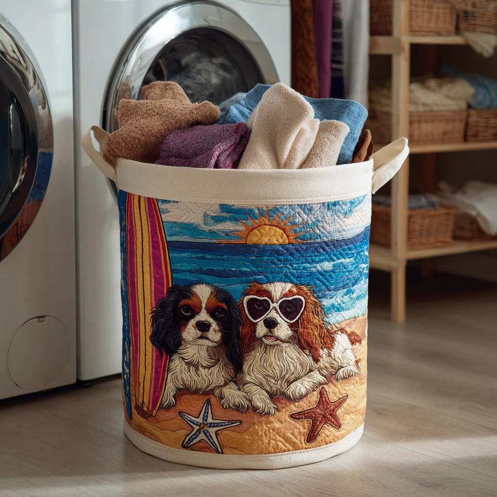 Cavalier Beach Bliss Quilted Laundry Basket