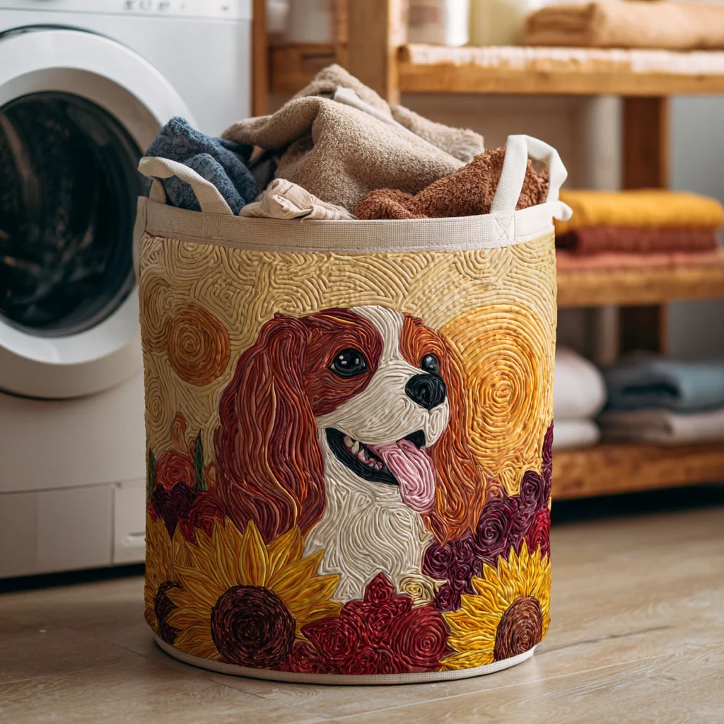Spaniel Sunbeam Smile Quilted Laundry Basket