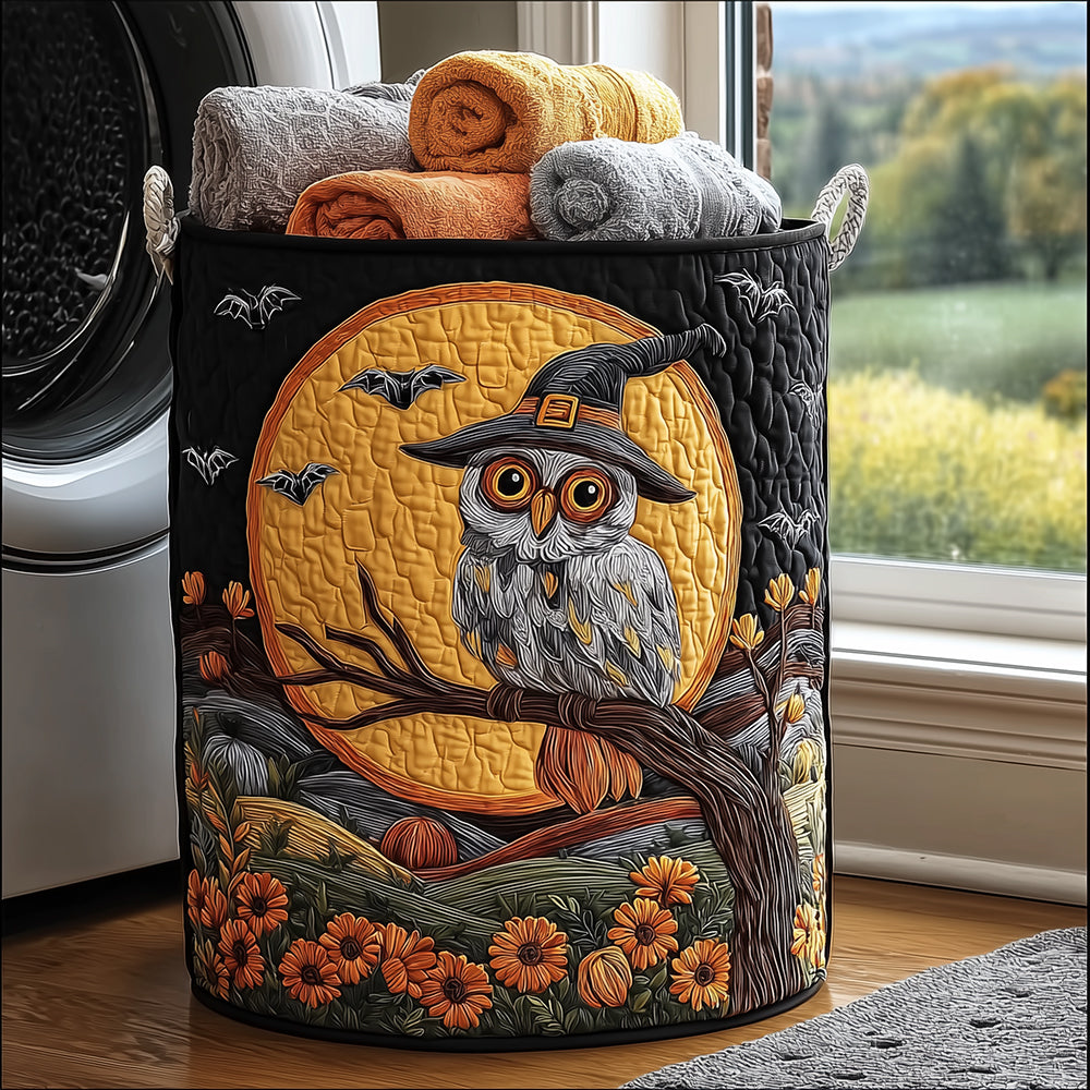 Witch Owl Night Quilted Laundry Basket