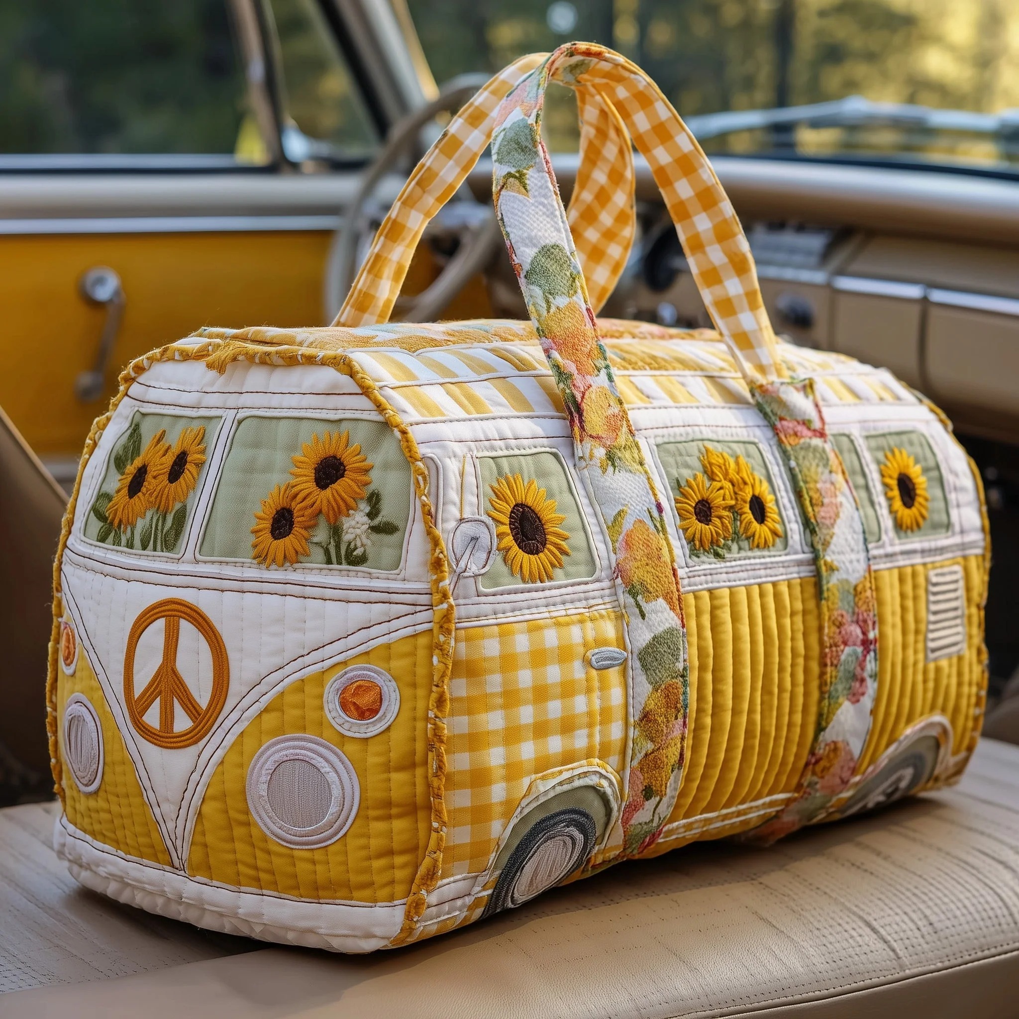 Sunflower Hippie Van Quilted Duffle Bag GFTOXM408