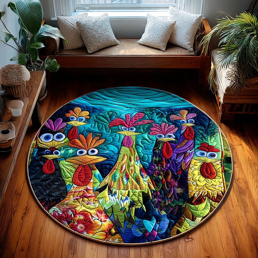 Whimsical Chicken Round Carpet