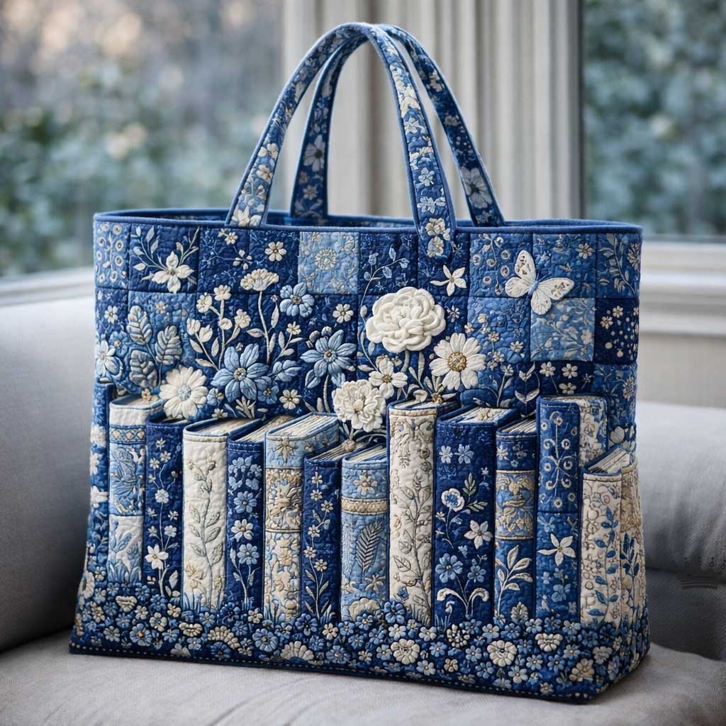 Blooming Books Quilted Tote Bag GFTOMA10136