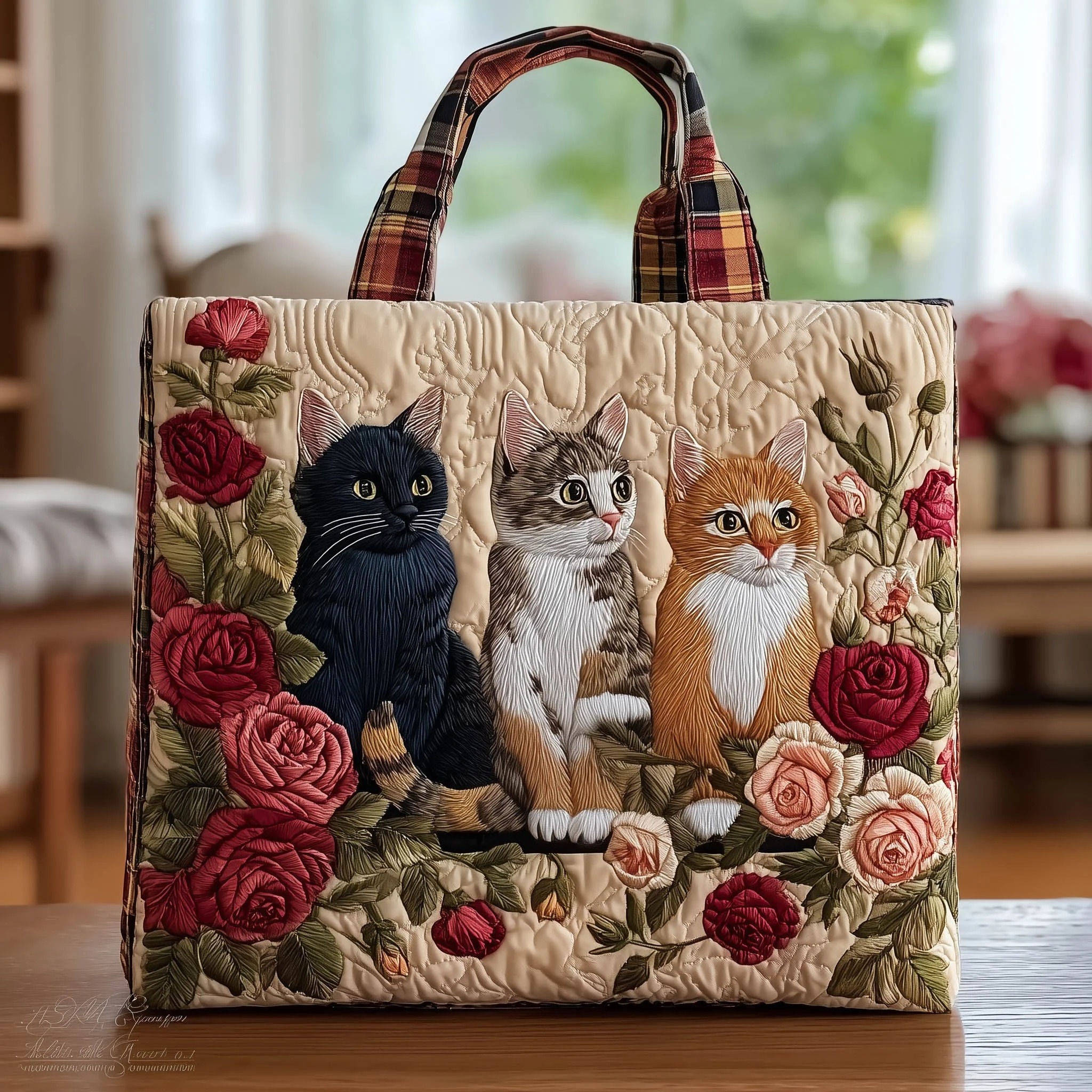 Kitty Rose Bush Quilted Tote Bag GFTONT6141