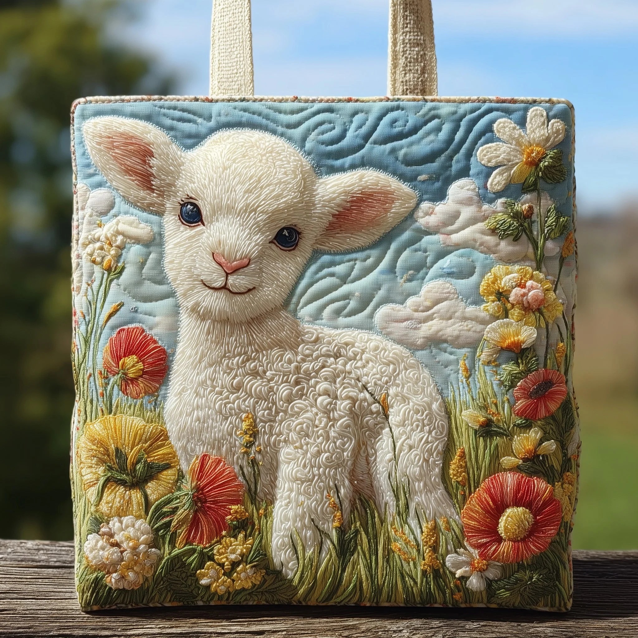 Floral white sheep Quilted Tote Bag GFTOXM19