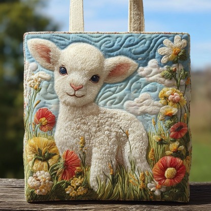 Floral white sheep Quilted Tote Bag GFTOXM19