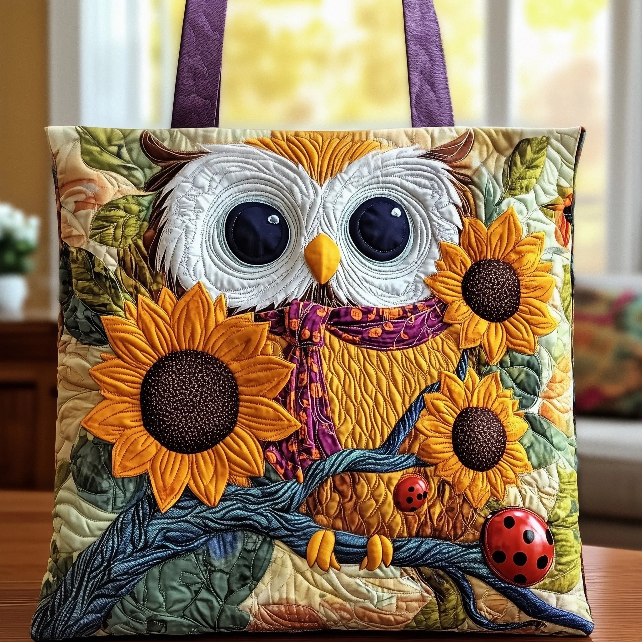 Sunflower Owl Quilted Tote Bag GFTOXM311