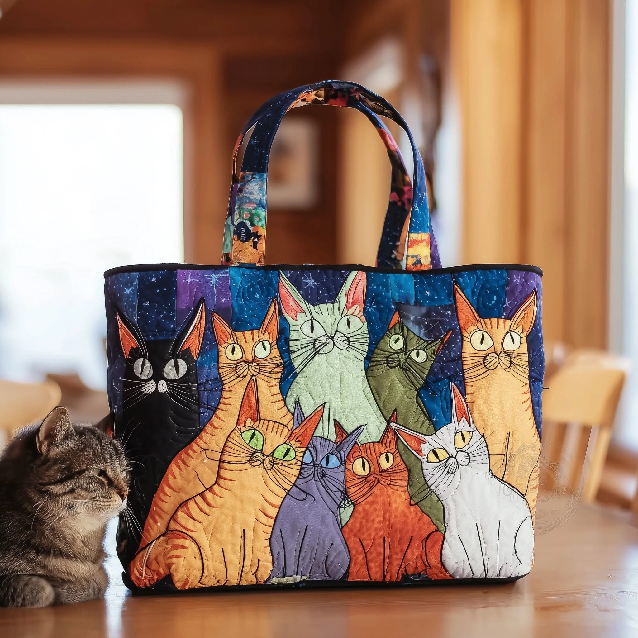 Funky Cat Quilted Tote Bag GFTOTL4401