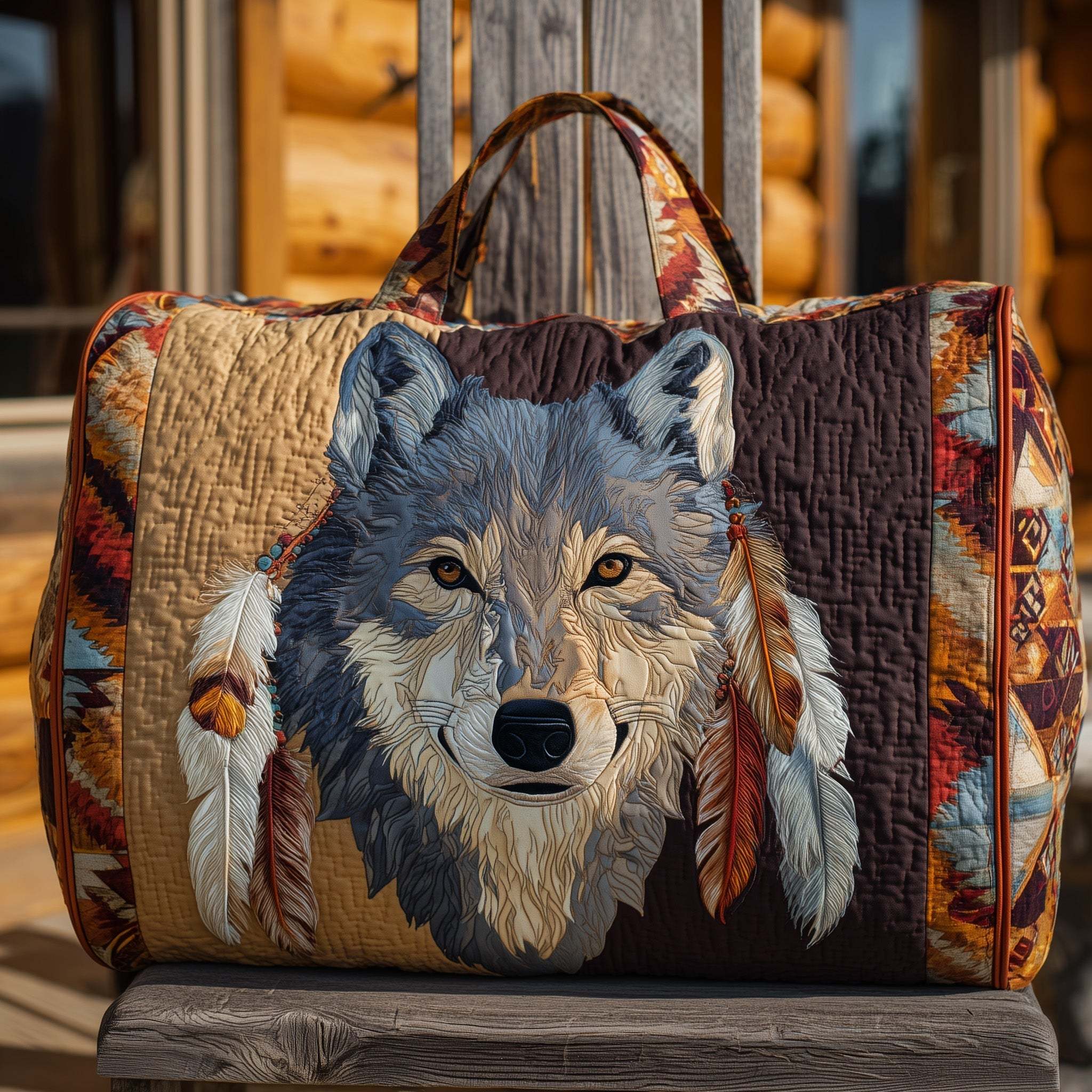 Native Wolf Quilted Duffle Bag GFTONT2451