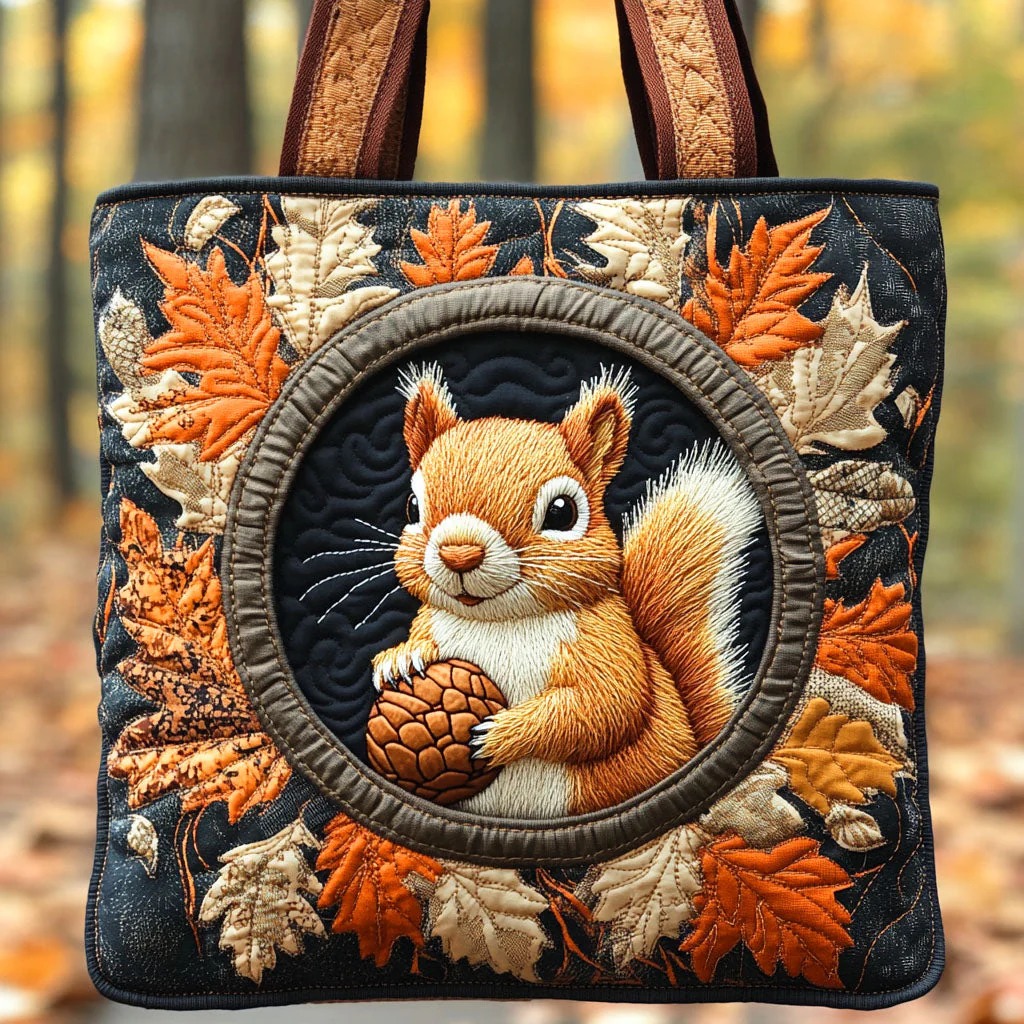 Harvest Squirrel Quilted Tote Bag