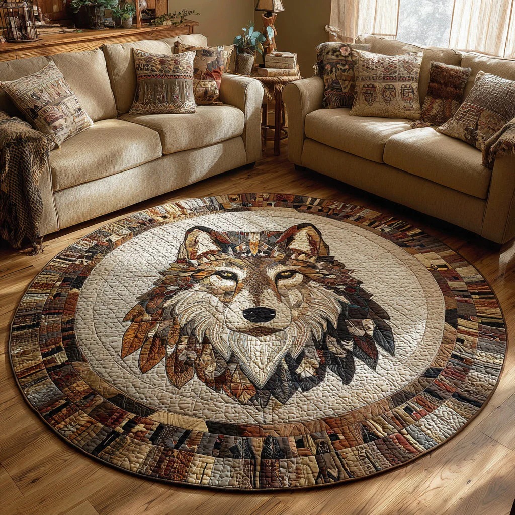 Tribal Wolf Quilted Round Mat 
