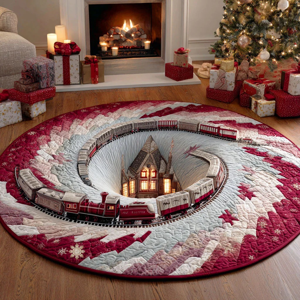Holiday Train Quilted Round Mat 