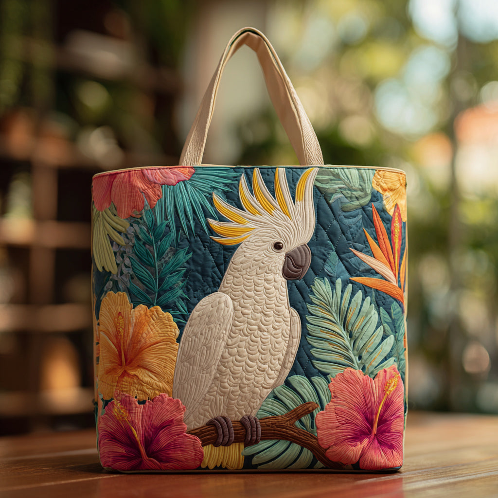 Cockatoo Tropical Foliage Quilted Tote Bag