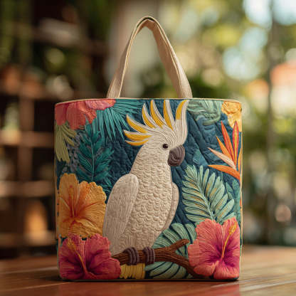 Cockatoo Tropical Foliage Quilted Tote Bag