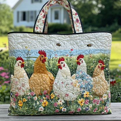 Chicken Meadow Quilted Tote Bag