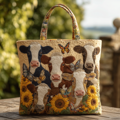 Moo Vibes Quilted Tote Bag