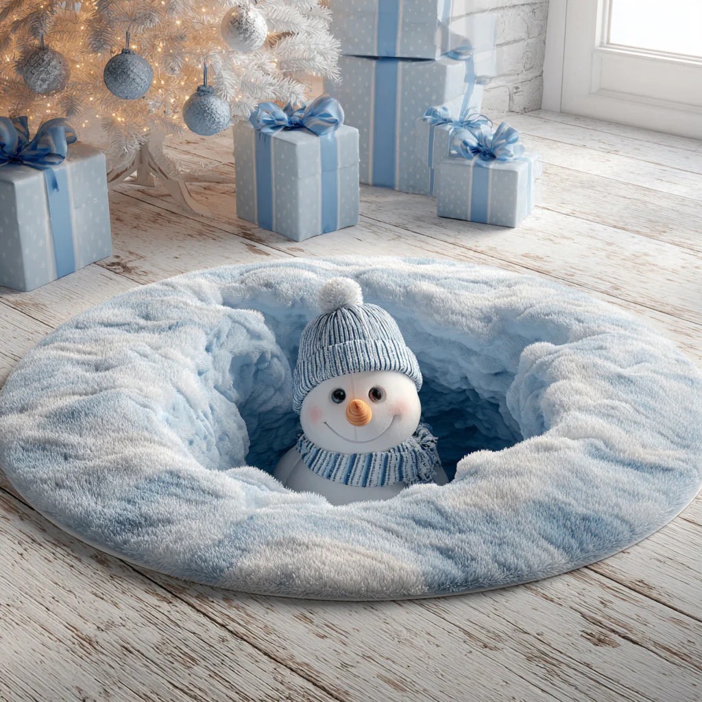 Velvet Snowman Burrow Round Carpet