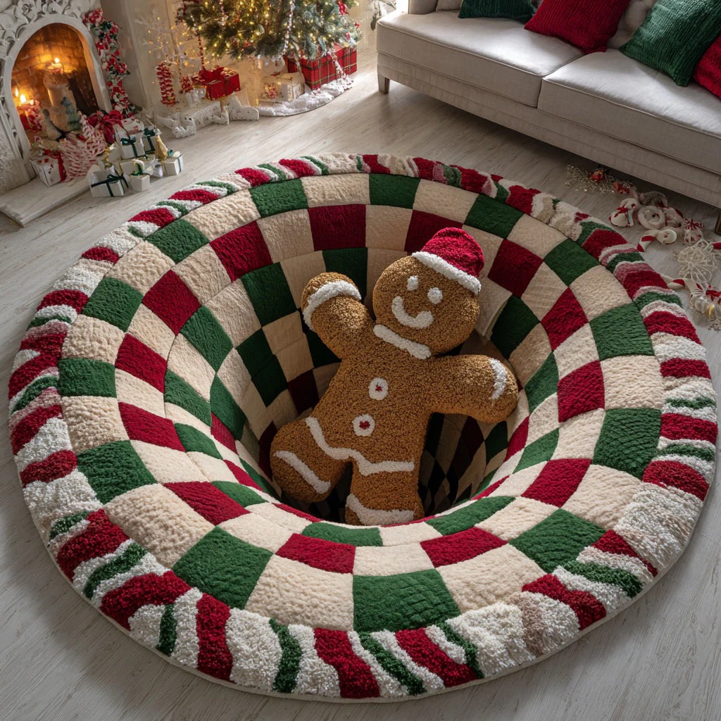 Checker Gingerbread Man Round Carpet