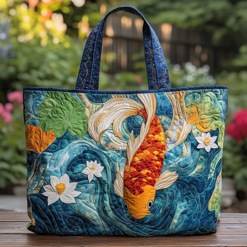 Koi Garden Quilted Tote Bag