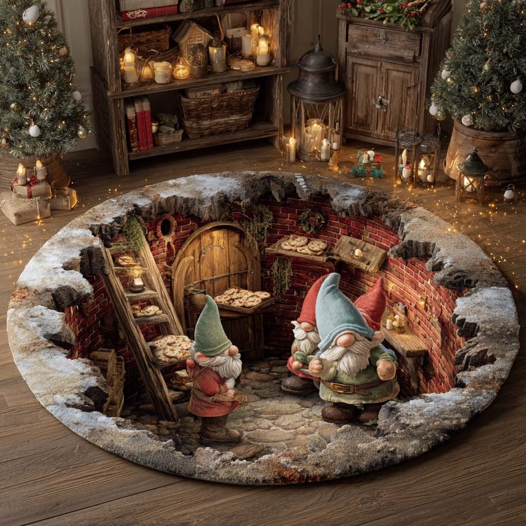 Warm Hearth Gnome Home Round Carpet