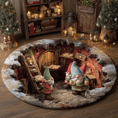 Warm Hearth Gnome Home Round Carpet
