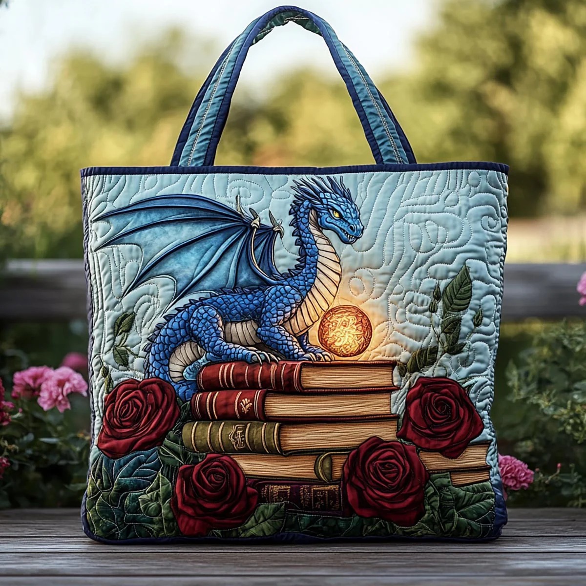 Reading Dragon Quilted Tote Bag NCU0DK9135