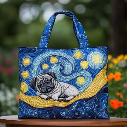 Smiling Pug Quilted Tote Bag NCU0DK9471