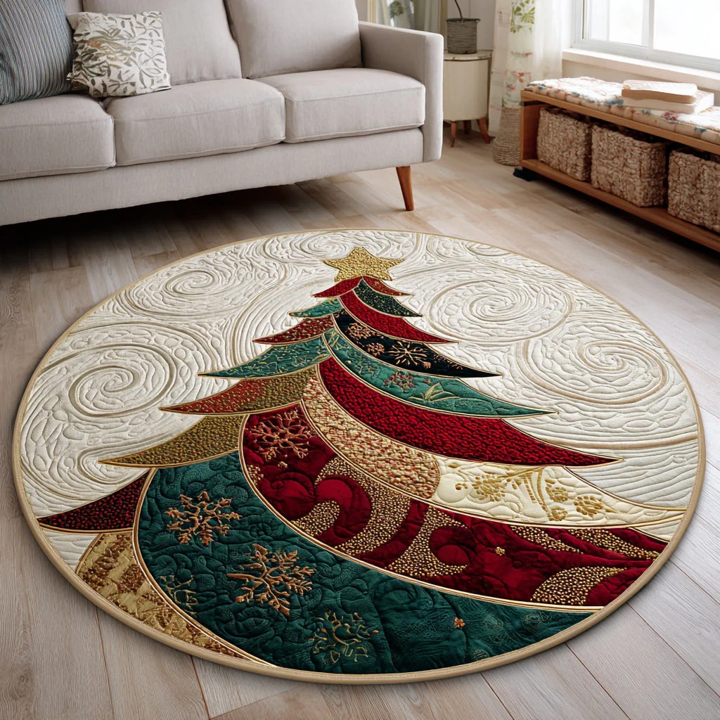 Abstract Christmas Tree Quilted Round Mat