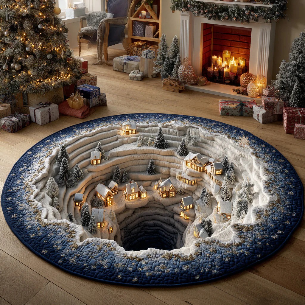Christmas Village Canyon Quilted Round Mat 