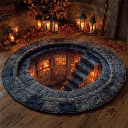Hidden Library Portal Quilted Round Mat