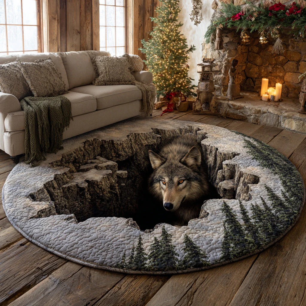 Howl Wolf Shadow Quilted Round Mat 