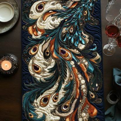 Peacock Feather Quilted Table Runner