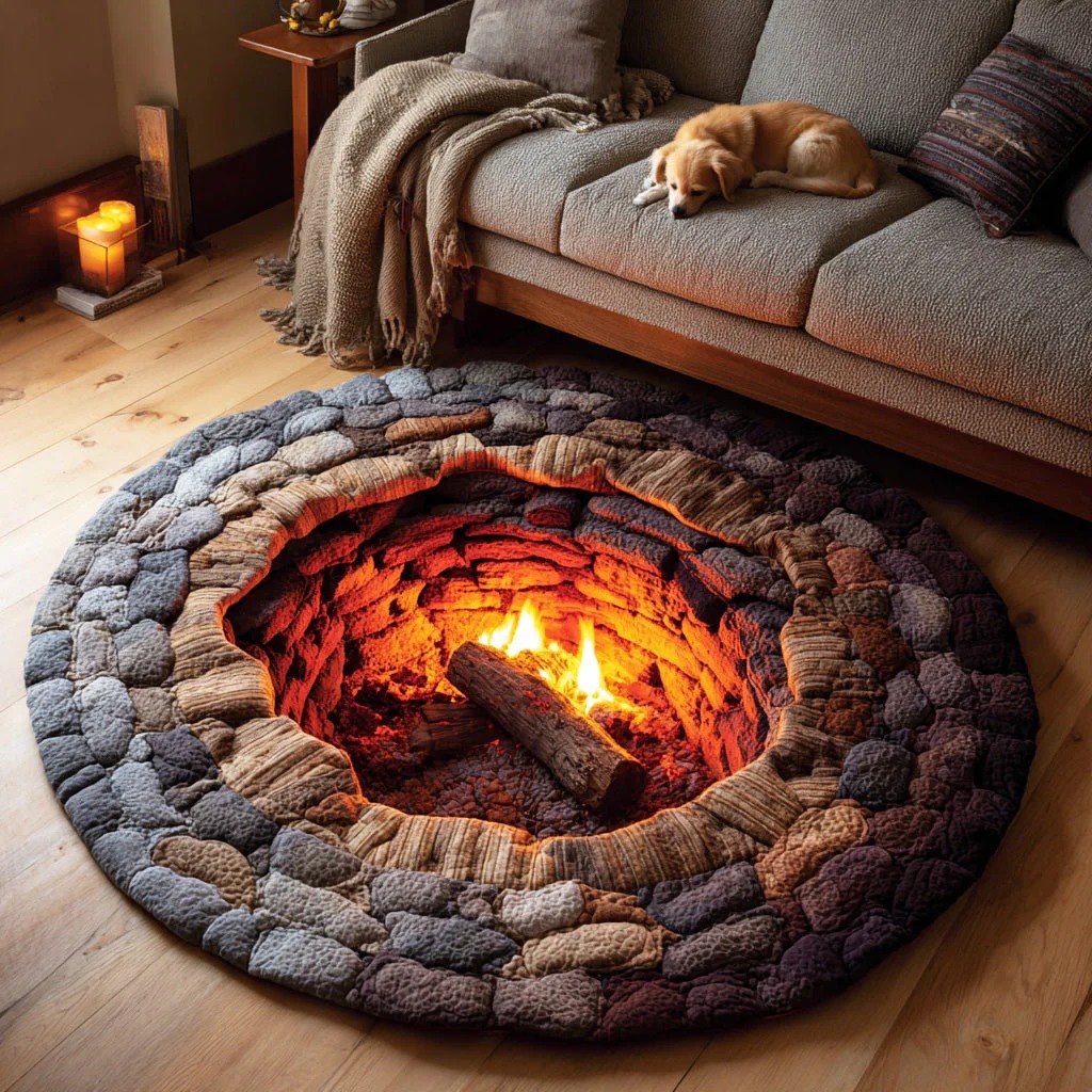 Rustic Fire Gathering Quilted Round Mat