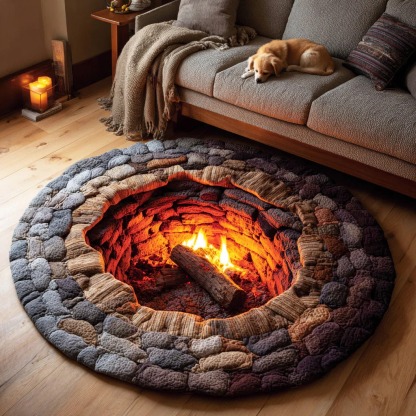 Rustic Fire Gathering Quilted Round Mat 