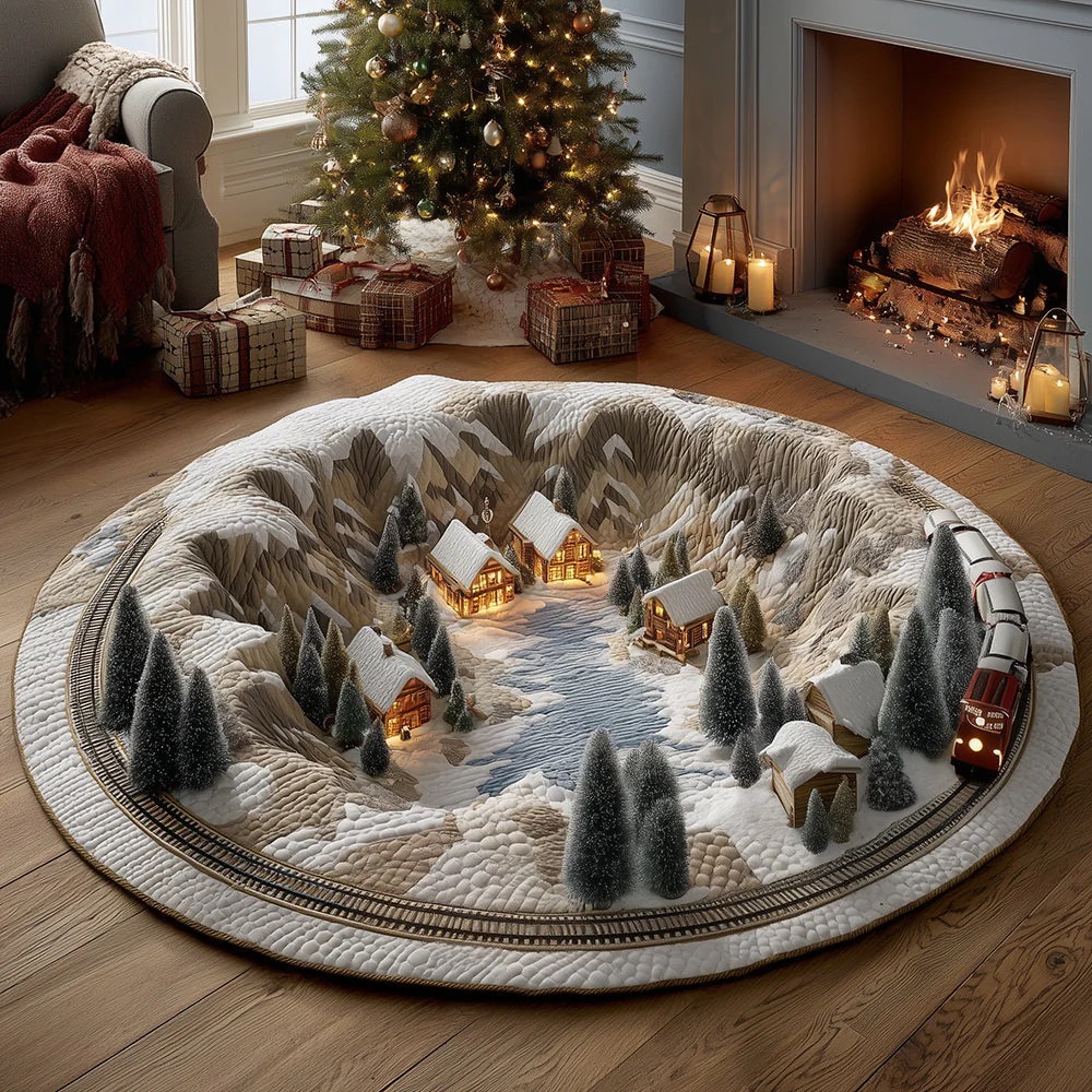 Rustic Fire Gathering Quilted Round Mat