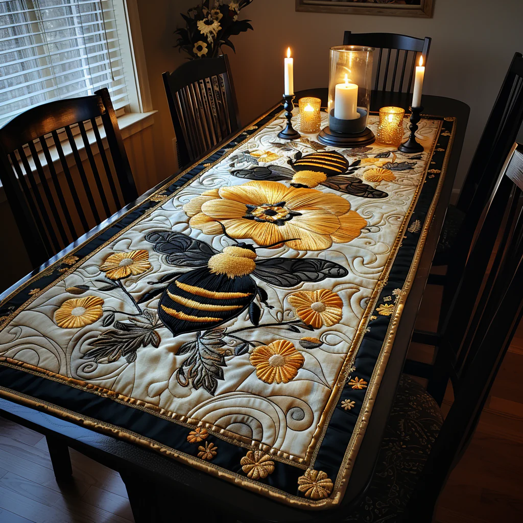 Elegant Bee Quilted Table Runner